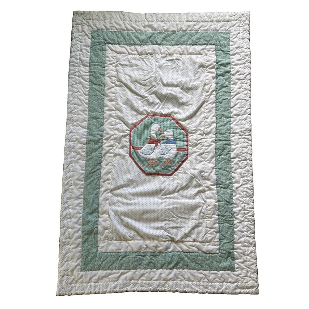 Cute Vintage Cottage Core Duck/Goose Handmade Baby Crib Quilt 50x33" Excellent